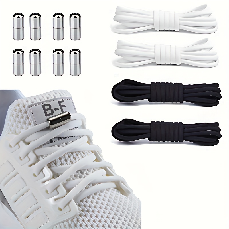 4 Pairs Of Elastic Shoelaces Without Ties - Suitable For Sneakers, Adults, And Seniors, Fits All, Without Battery