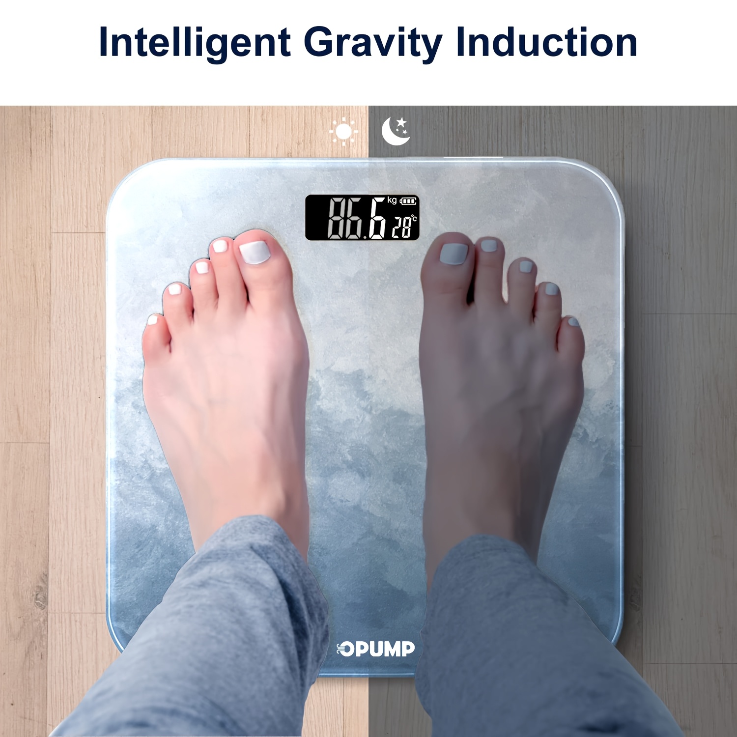 OPUMP Digital Bathroom Scale, Highly Accurate Body Weight Scale with Lighted LED Display, Round Corner Design, High-precision, High-definition Display Screen And Temperature Display (switchable Between KG And Pounds), 400 Lb, Core 1S, Wooden