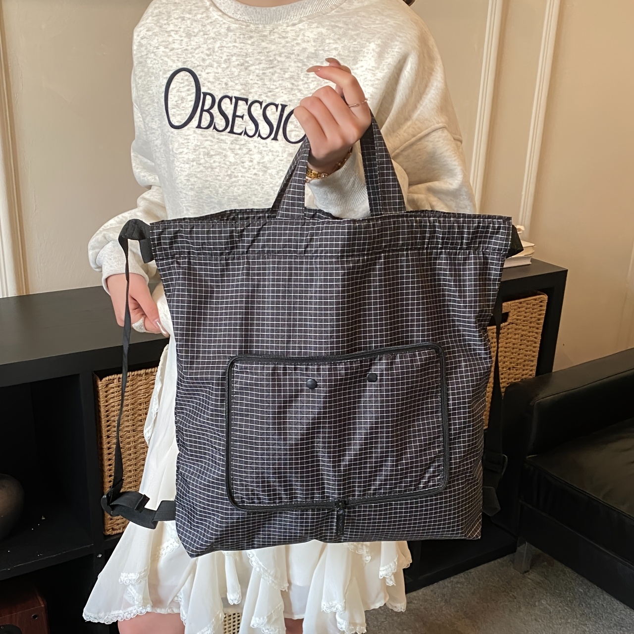 TEMU Borsa tote da donna 1 stile, borsa tote da donna pieghevole a quadri di grande capacit�, convertibile casual da esterno, borsa da donna da in