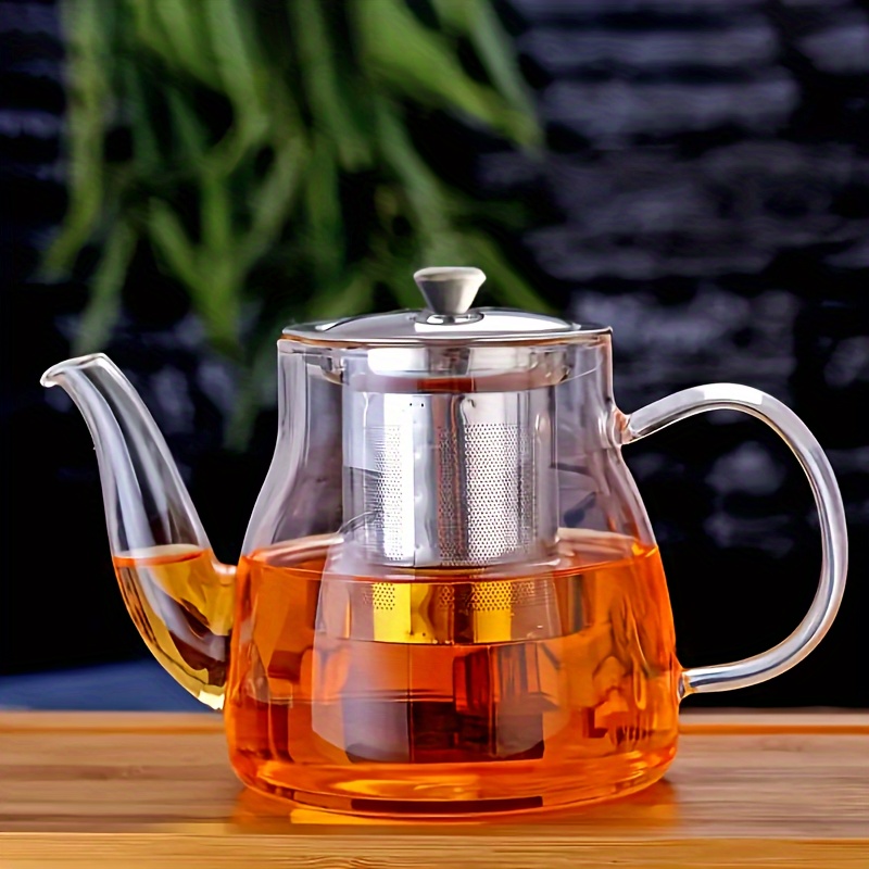 

1pc Glass Teapot With Stainless Steel Infuser, Kung Fu Tea Brewer, Loose Leaf Tea Strainer Cup, Transparent Heat Resistant Tea Pot For Blooming & Red Tea