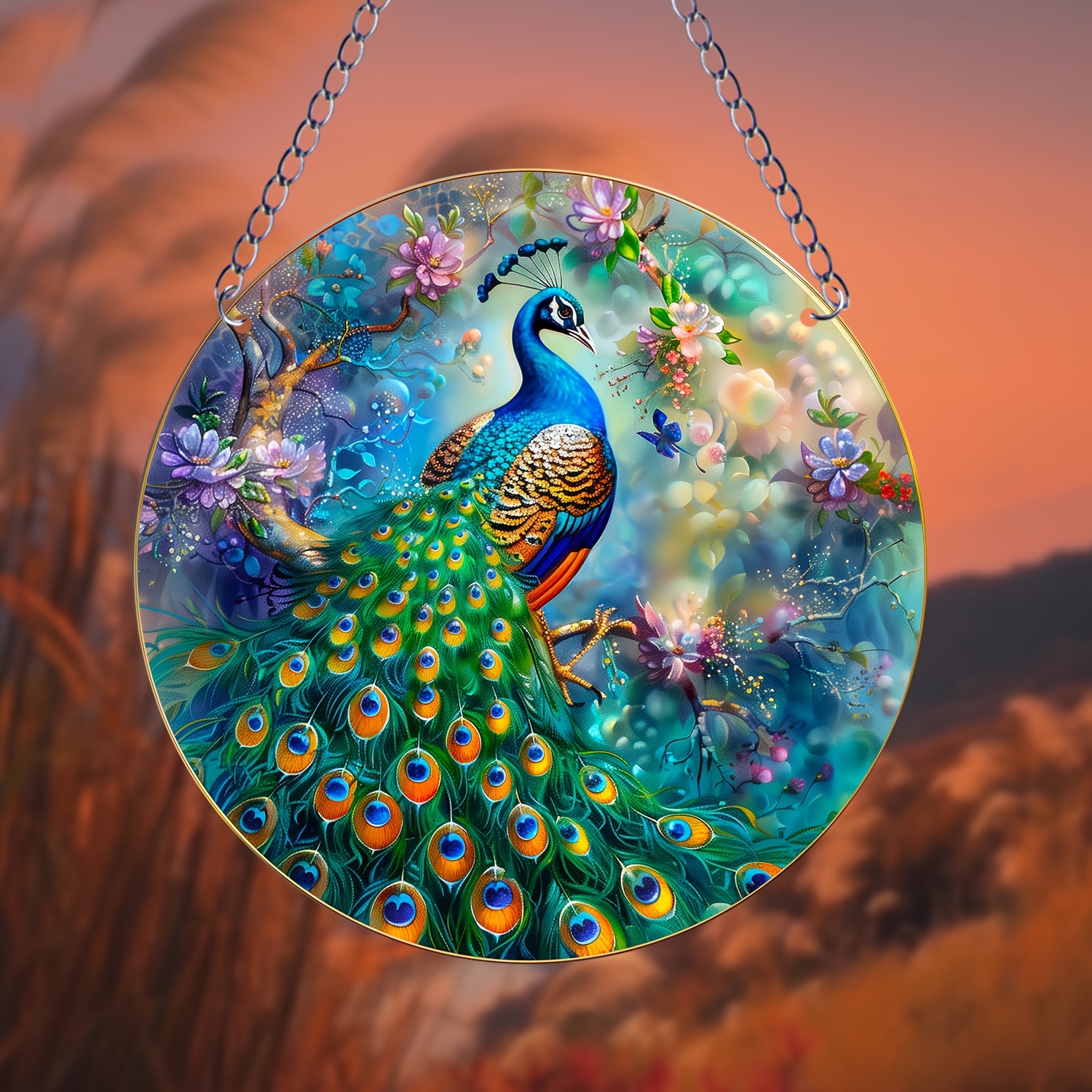 

1pc Peacock Window Suncatcher, Wall Hanging Decoration, 15cm Round Stained Acrylic Wall Art, Used For Courtyard Decoration, Used For Window Bar Home Office Decoration, Housewarming Gift