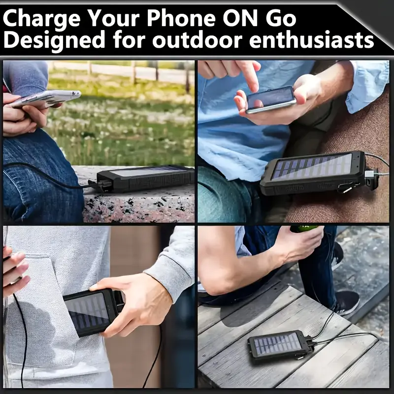 2-pack!10000mah solar power bank with usb-c input, dual usb output, built-in compass and led flashlight - portable emergency backup battery suitable for hiking and outdoor activities Product details 1