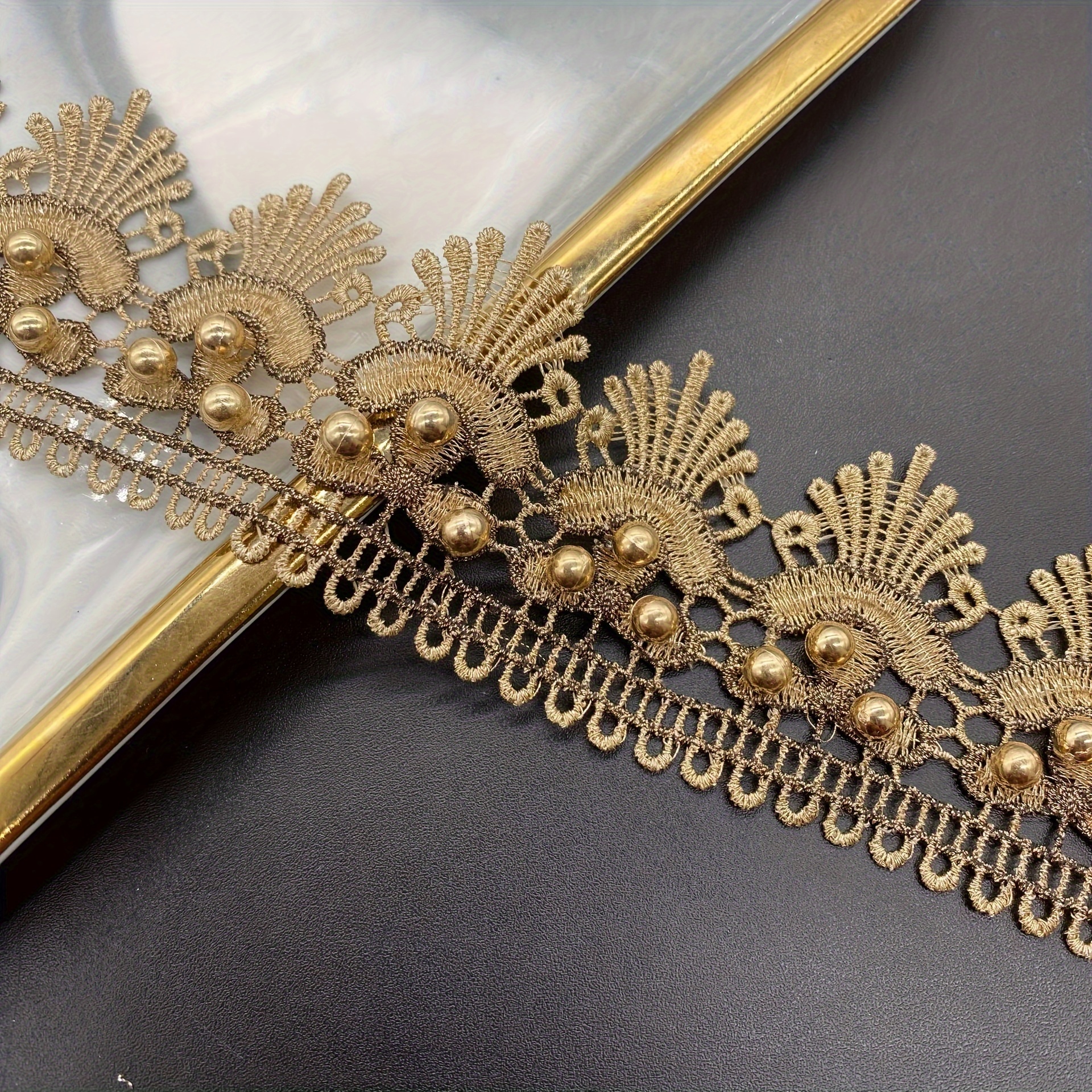 2-yard Black And Golden Beaded Embroidered Lace Trim, Diy Craft Decorative Trim
