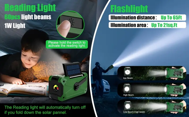 36800mwh 1 pack emergency radios for families with am fm 3 way charging hand crank solar usb sos alarm flashlight reading light thermometer compass 10000mah power bank for Product details 2