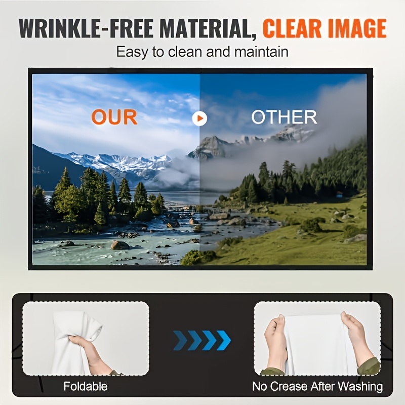 TEMU Pantalla de 60 pulgadas de material ultradefinición 16:9 resistente a las arrugas; ideal para interiores y exteriores en jardines, portátil y