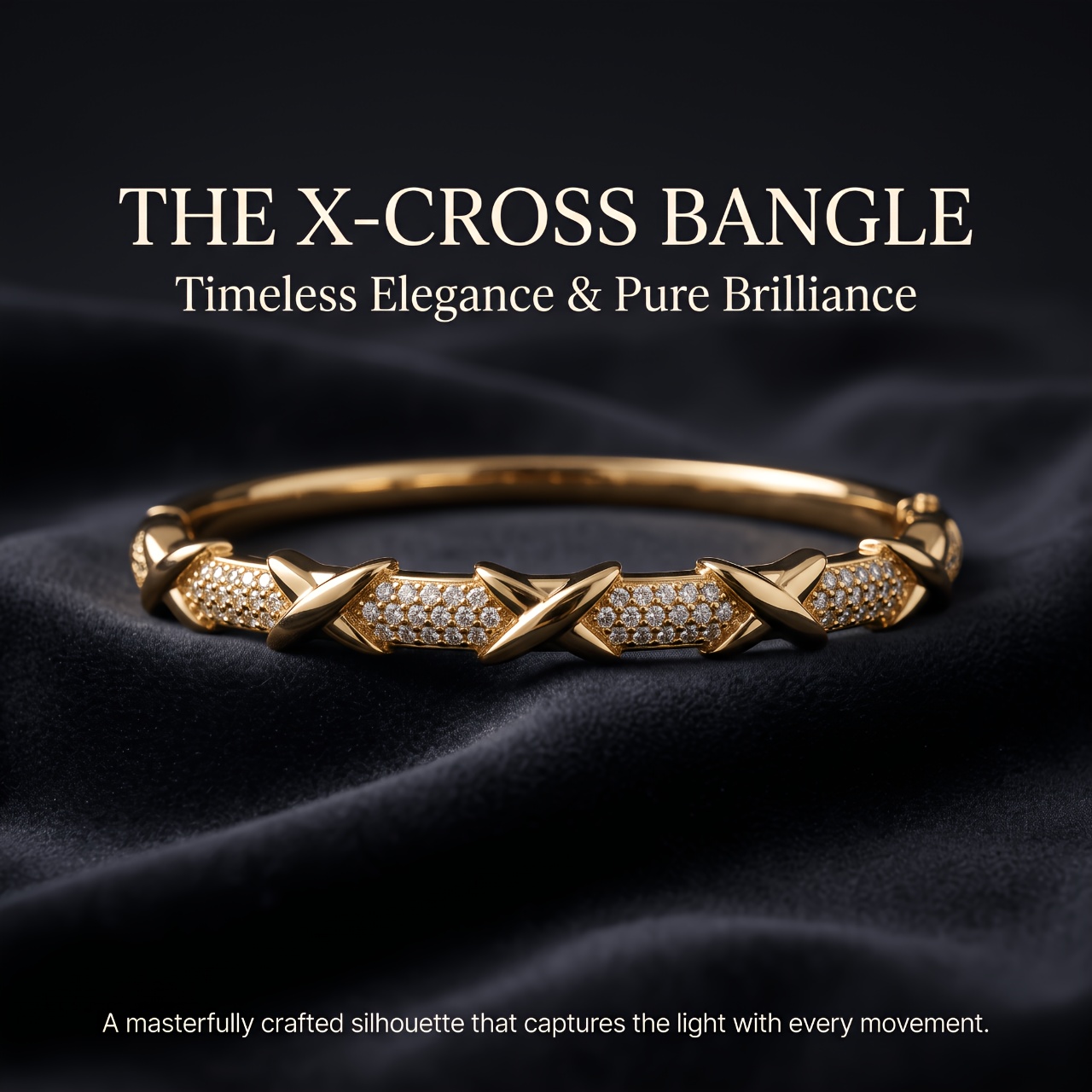 3D X-Cross Inlaid Synthetic Zirconia Golden Bracelet