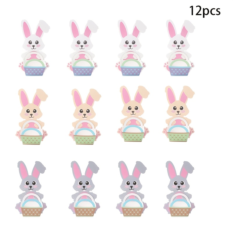 TEMU Gift For Her/him 12pcs Easter Bunny Carrying Baskets | Paper Candy Boxes, Hand-held Gift Baskets For Home Decoration, Easter Parties,