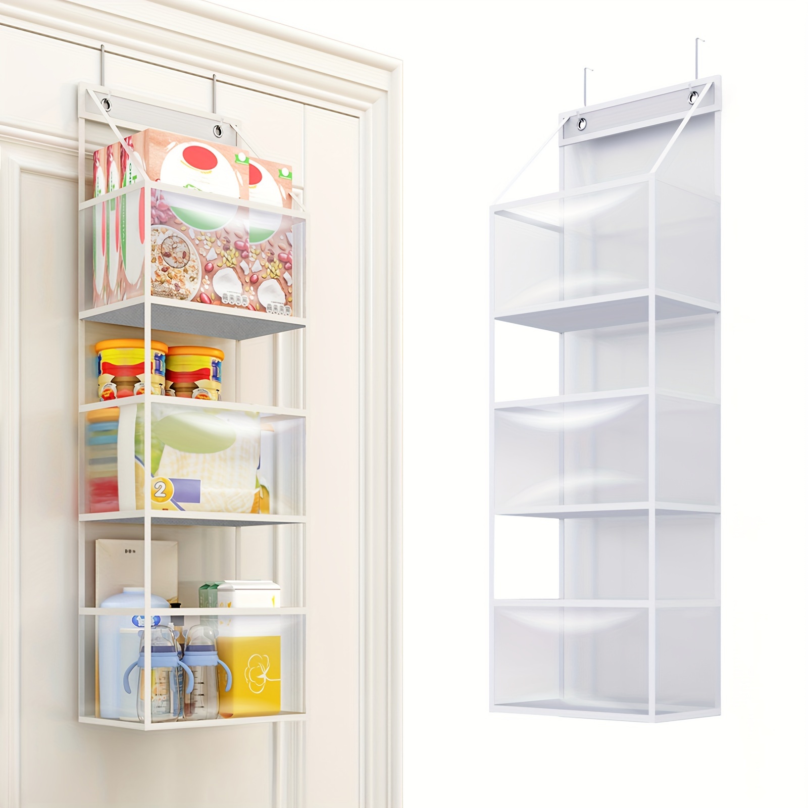 

Superlele 1pc 3-shelf Over The Door Hanging Pantry Organizer, 34.4in Room Organizer With Clear Plastic Pockets, 25lb Ultra Sturdy & Large Capacity For Closet, Bedroom, Bathroom And