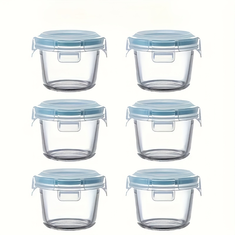 

6-pack Glass Food Storage Containers With - , Reusable Round Containers - Leakproof Seal For Snacks & Dips - Microwave, Freezer, And Dishwasher Safe