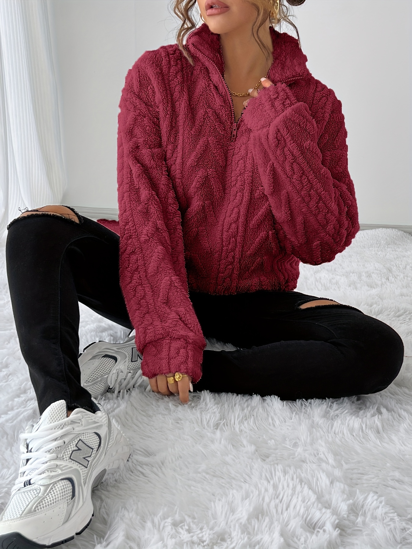 womens cozy fleece zip up sweatshirt long sleeve button   soft warm beige casual fall winter wear casual winter wear   front sweatshirt zippered pullover stylish trainer sweatshirt for women half front zipper top long sleeve zipper for women jumper for women sweatshirt with plush hood brown fur hoodie shrug for women open front pullover for women autumn sweaters for women autumn   6