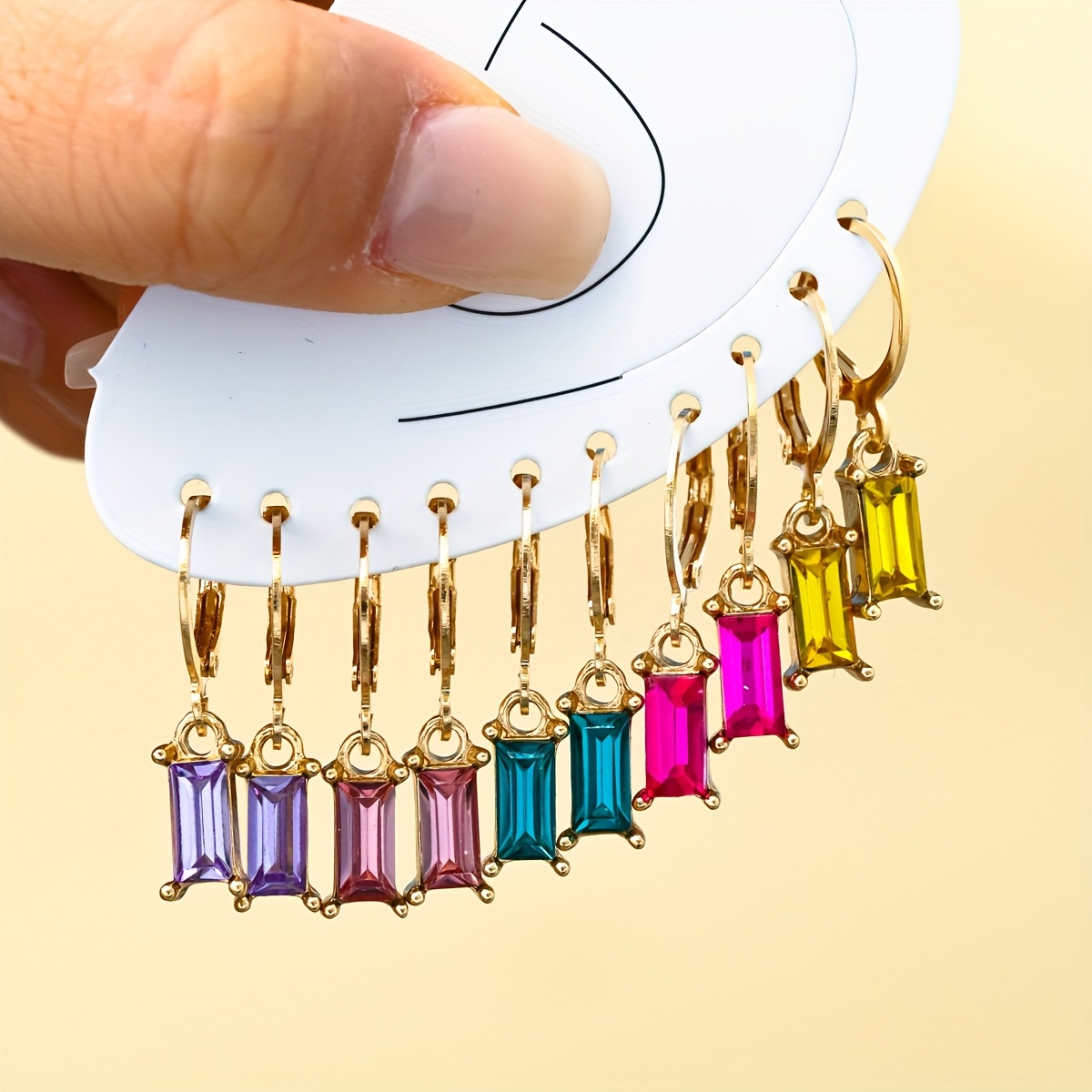 TEMU Juego de colgante y aretes de piezas, 5 de aretes para mujer exquisitamente elegantes de estilo bohemio con gemas rectangulares compuestas ,