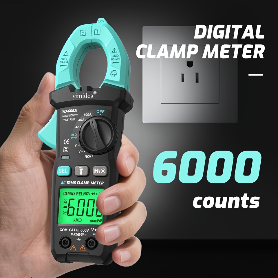 yimidea 6000 count digital clamp meter ac current multimeter voltage tester ammeter automatic range measurement of current voltage     ncv and diode continuity
