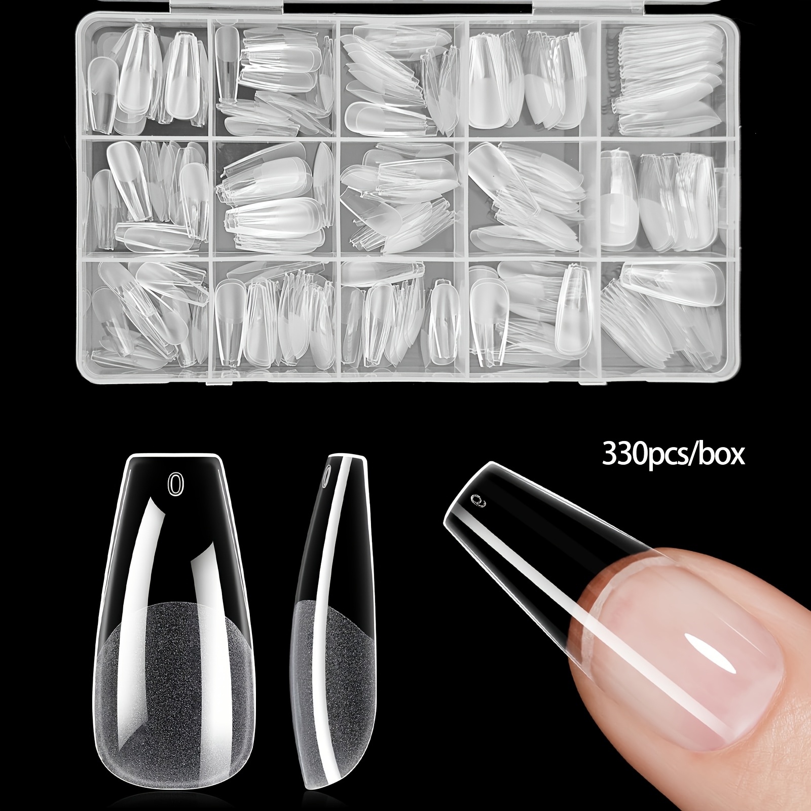 330pcs/ Tips, Soft Gel, Half , Full Cover, Medium Long, Clear Acrylic, Pre-shaped, 13 Sizes, False Press-on Nails For Extension, Diy Manicure