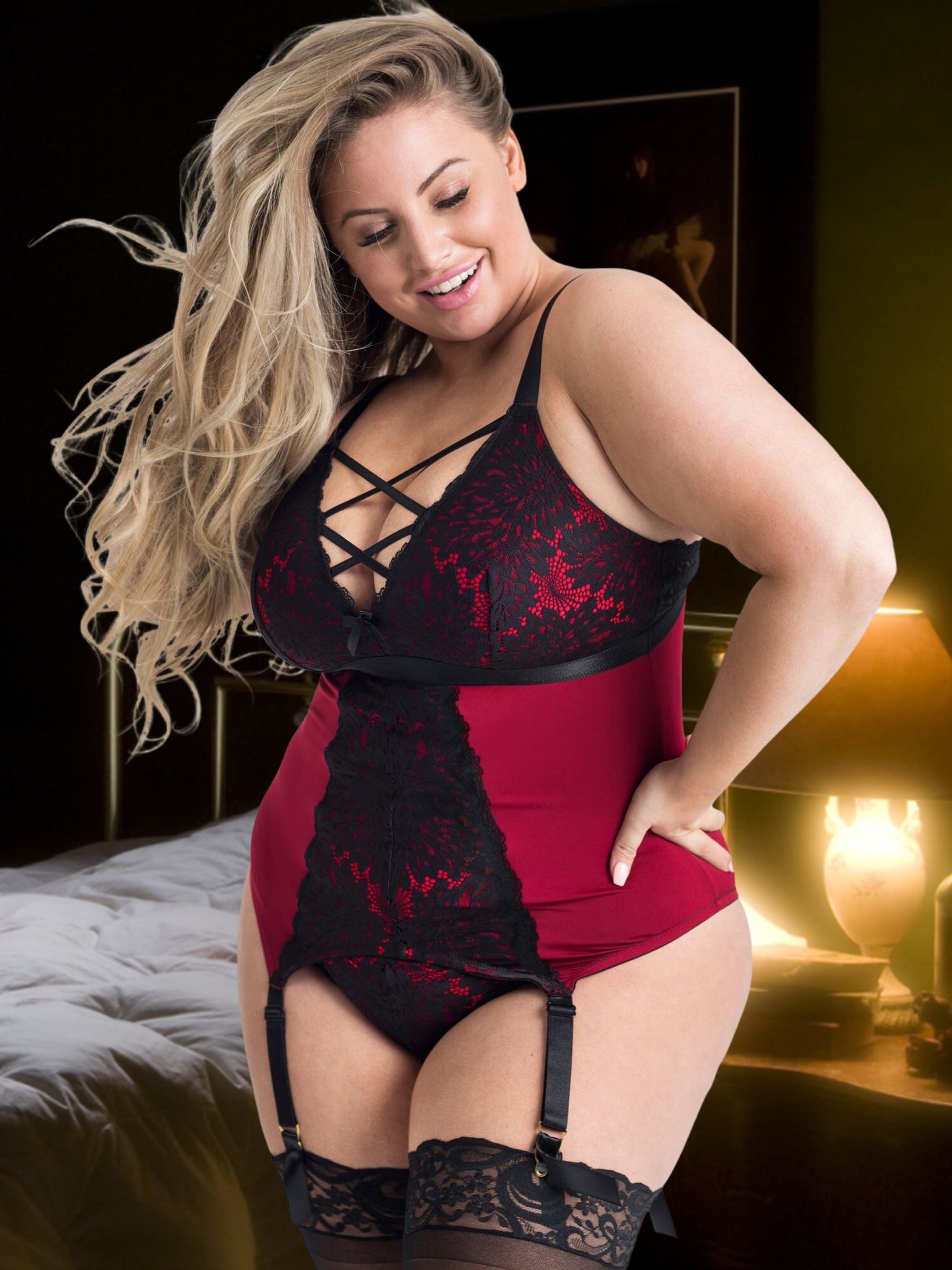 Plus Size Solid Contrast Lace Criss Cross Sexy Costumes - Temu