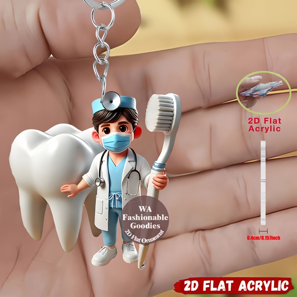 TEMU 2d Flat - Cute Dentist Acrylic Keychain - 2d Flat Design, Perfect For Home, Bag, Car Pendant, Or Phone Decoration - Ideal Gift For Birthdays,