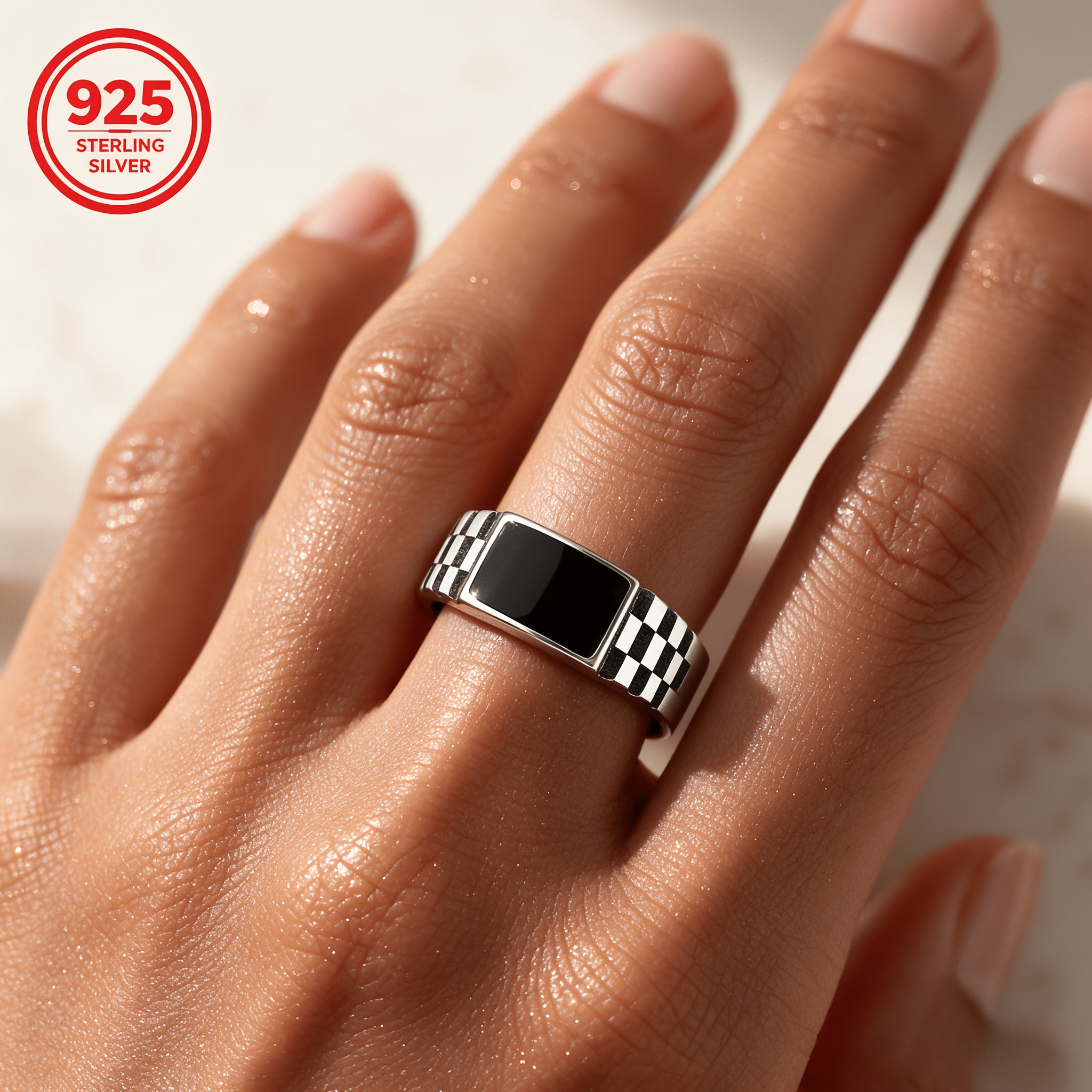 925 Silver Open Geometric Chess/Card Game Ring, Gift for Friends