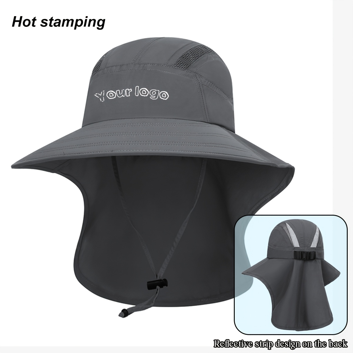 TEMU 1pc Customizable Printed Hat With Reflective Strip Design On The Back, Suitable For Night Wear. A Wide-brimmed Hat For Hiking, Outdoor Camping,