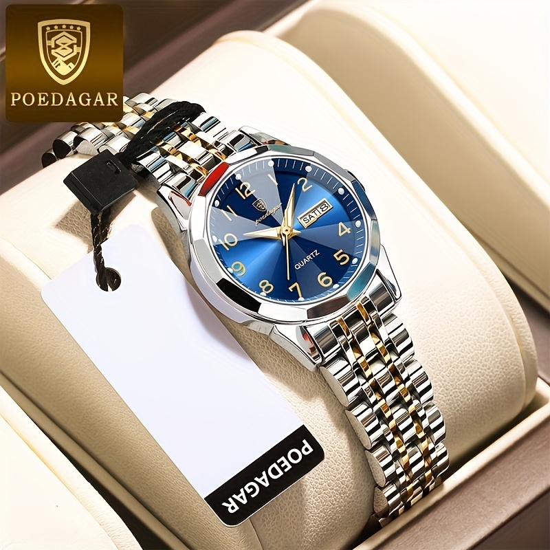 1pc   womens stainless steel luminous date dial quartz watch with   accents elegant business casual fashion wristwatch for professional casual attire office accessory polished  