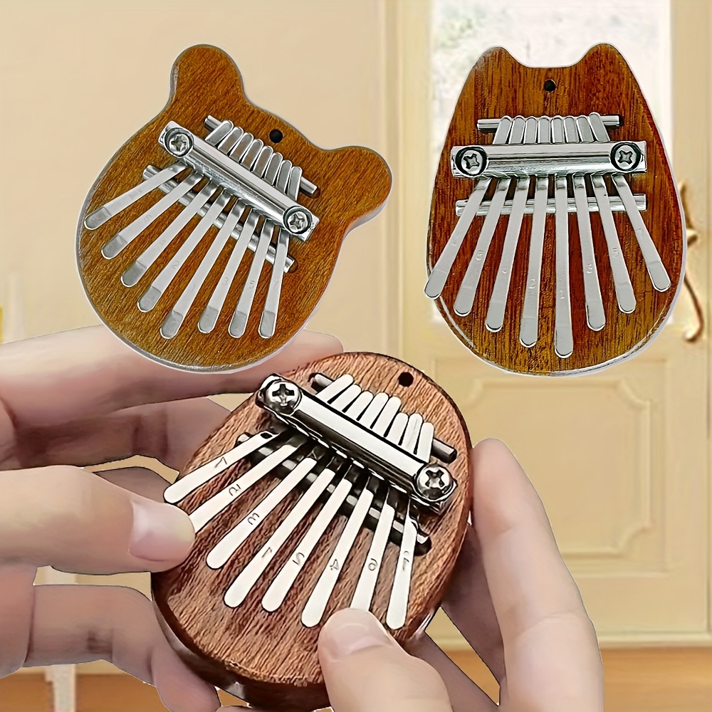 Mini Kalimba Thumb Piano 8-Key Wooden with Hanging Rope, Exquisite Finger Piano Instrument, Ideal Gift for Friends, Valentine'S Day, Adult Beginners