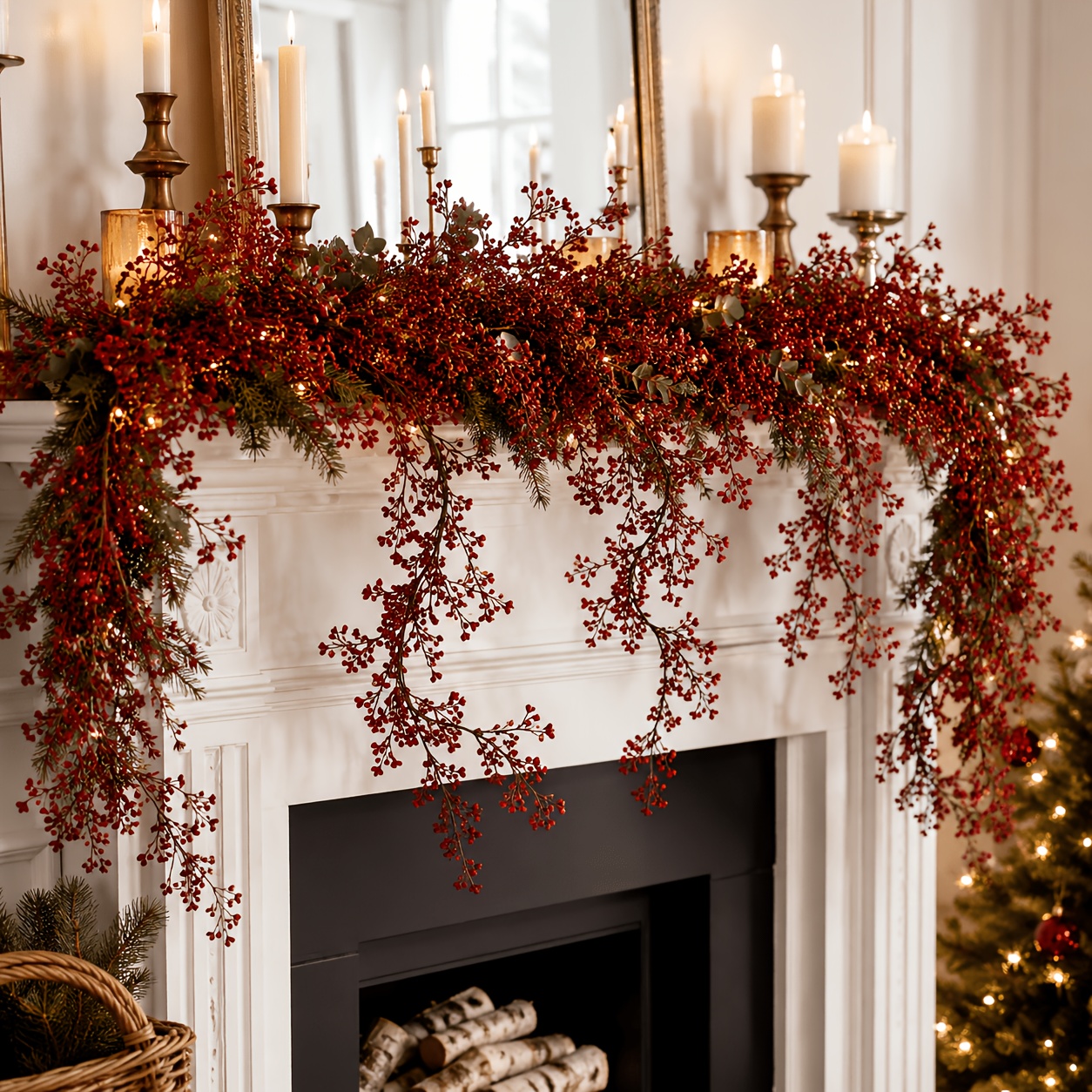 item picture 5pcs 180cm realistic   vine   artificial berry decor vine christmas holiday realistic   vine suitable for door frame decoration fireplace arrangement stair railing wrapping desktop centerpiece halloween