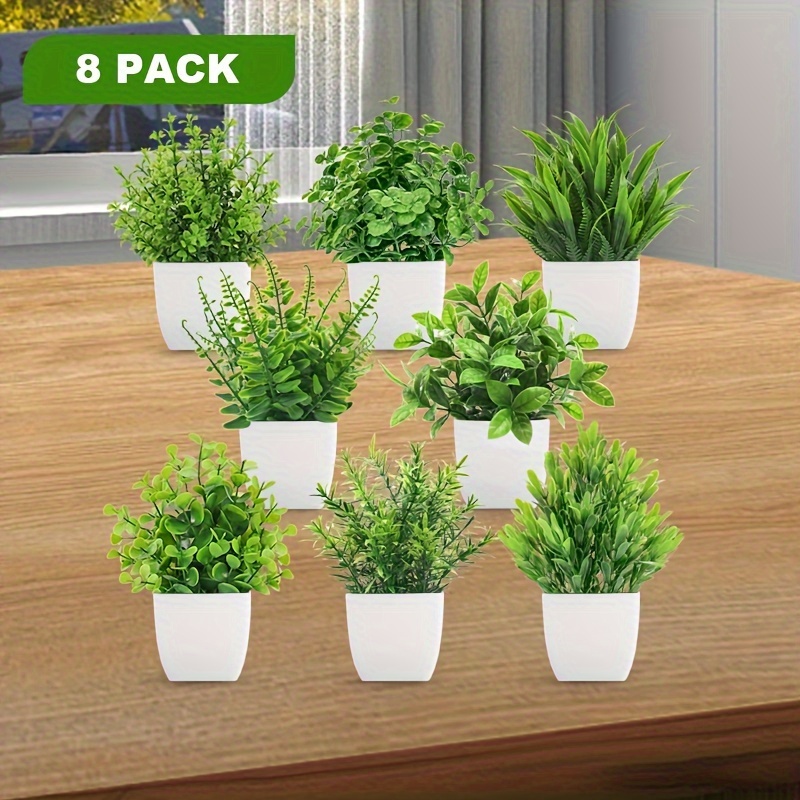 

8 Pack Artificial Plants Small Fake Potted Plants, Mini Eucalyptus Potted Decorative Grass Plant With White Pot For Home Decor, Indoor, Office, Desk, Shelf, Table Decoration Plastic Plants