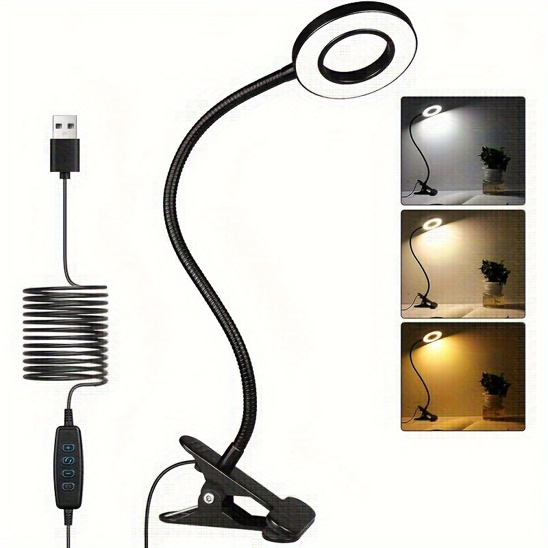 

Flexible Led Desk Lamp With 48-, 3 Color Modes & 10 Brightness Levels - Usb Powered Clip-on Reading Light With Adjustable Gooseneck For Office, Study, And Video Conferencing