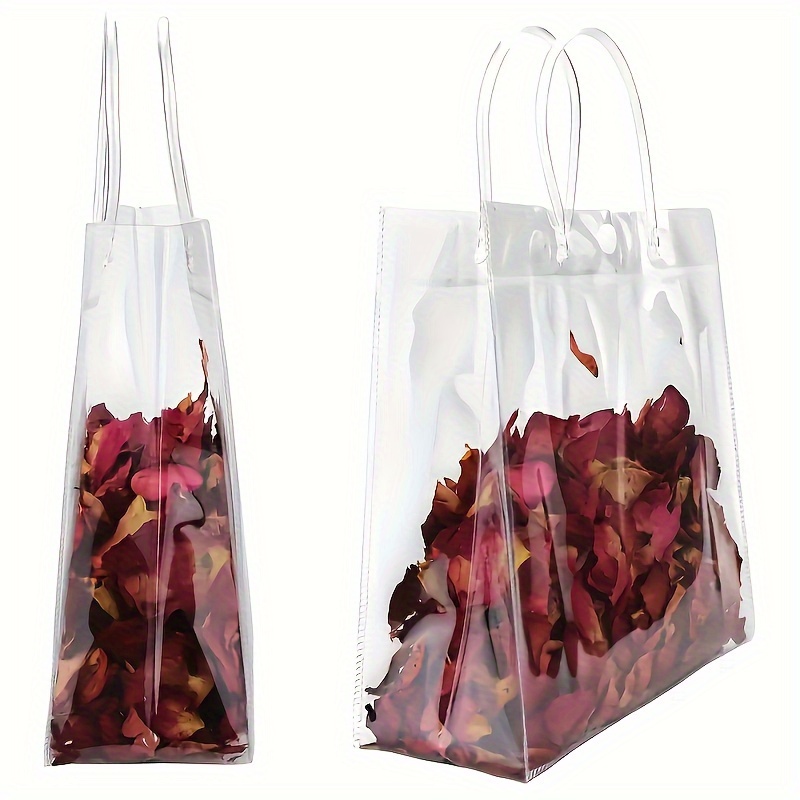 

16pcs Pvc Tote Bags, Transparent Tote Bags, Flower Bags, Party Festive Gift Bags, Shopping Bags
