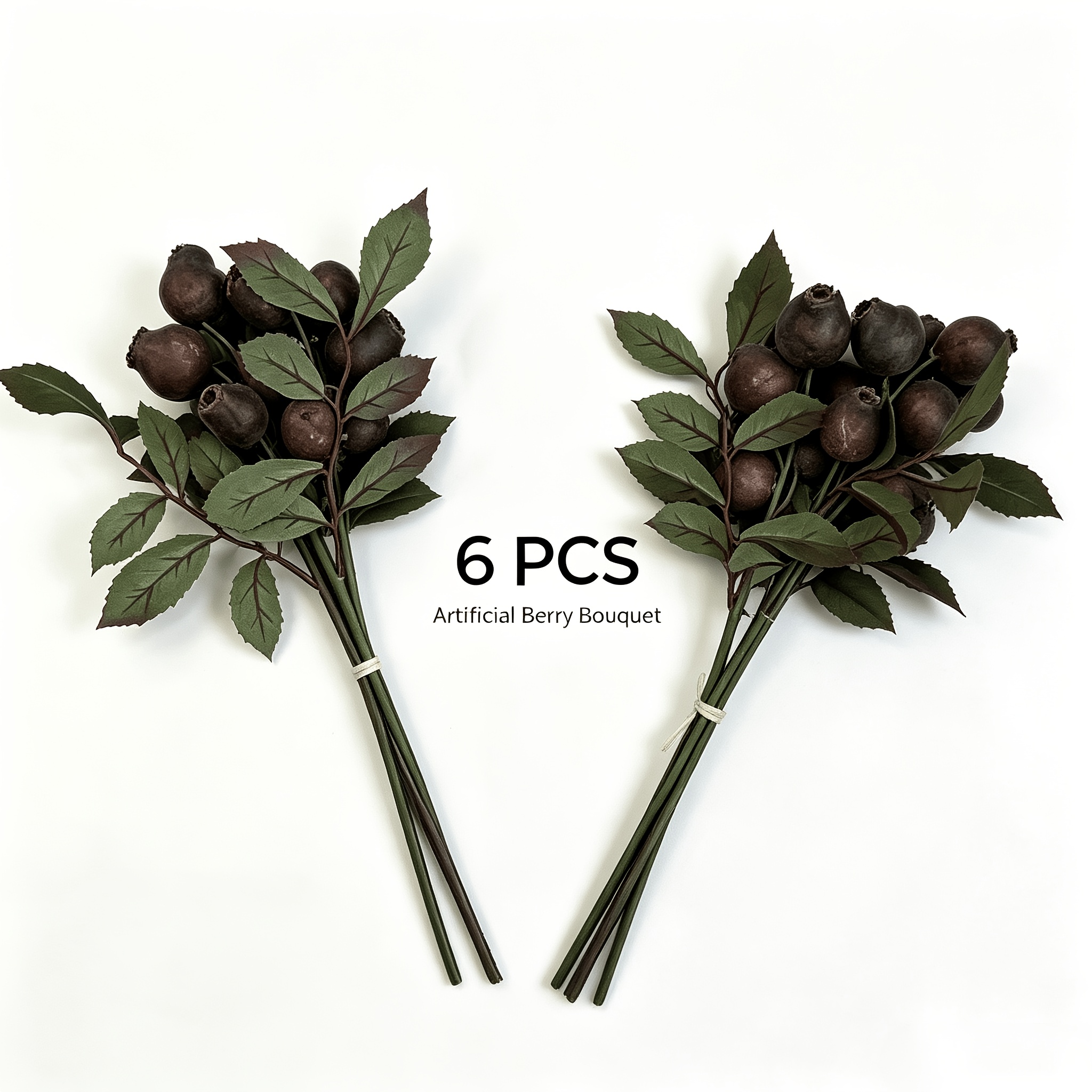 TEMU Light Luxury Matte 6pcs Set Of Artificial Dark Brown Berry Branches, High-end Home Soft Furnishing Floral Decorative Ornament