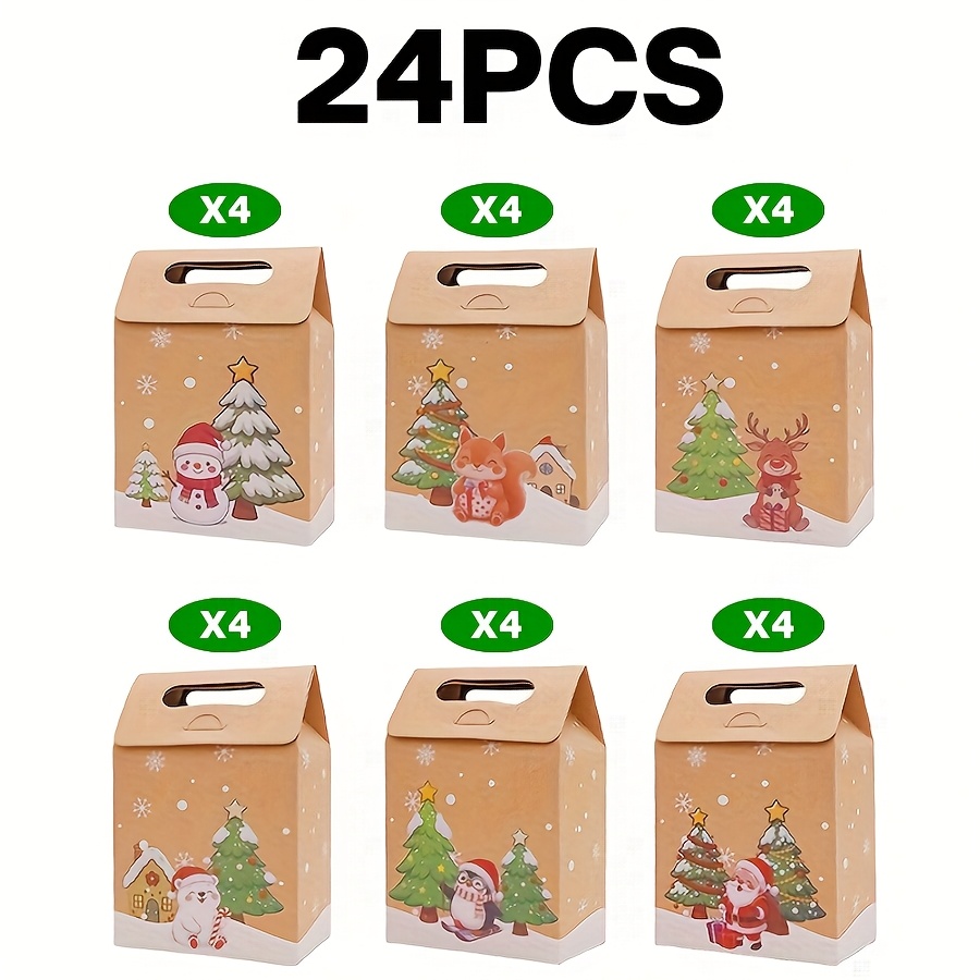 TEMU Gift For Her/him /60pcs Christmas Cowhide Party Gift Boxes With Penguin, Snowman, Polar Bear, And Reindeer Designs. Multiple Cartoon Styles With