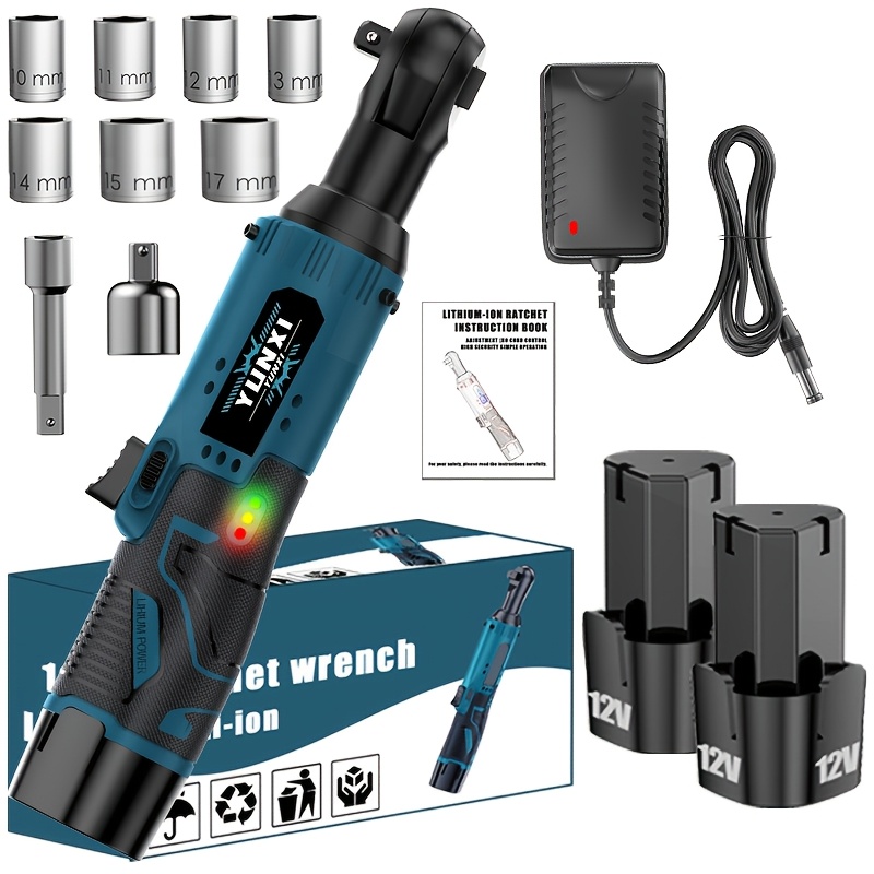 TEMU Nouveau modèle 2026, clé à cliquet électrique fil avec angle réglable, clé rechargeable, équipée d'une batterie, d'un vis de maintenance et d'un
