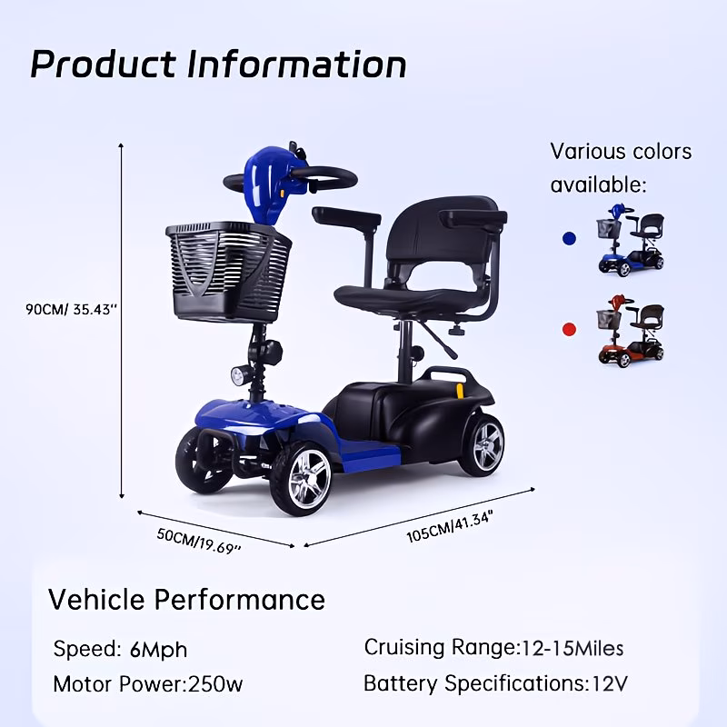 mobility aids for the four wheel foldable mobility scooters for adults 250w 12v 12ah long range with led headlights and a detachable storage basket with a tool kit charger and manual holiday surprise gift Product details 9