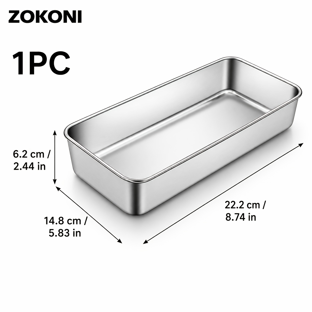 TEMU Zokoni 1pc Stainless Steel Bread Loaf Pan, Silvery Rectangular Baking Pan With Rolled Rim And Deep Straight Sides For Banana Bread, Meatloaf, ,
