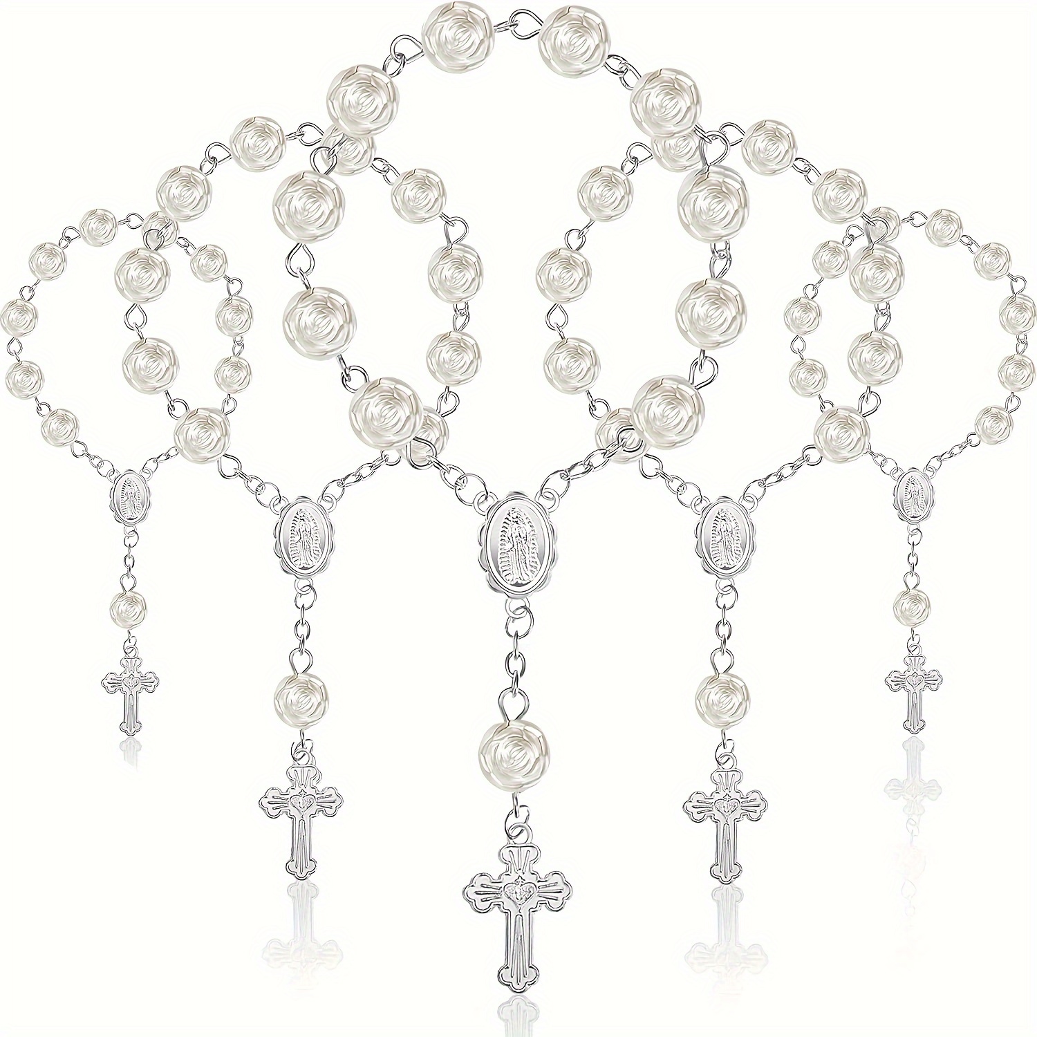 

30pcs Acrylic Faux Pearl Love Heart Cross Rosary Bracelet Baptism Gifts Holy Communion Gifts Baby Shower Wedding Party Favors