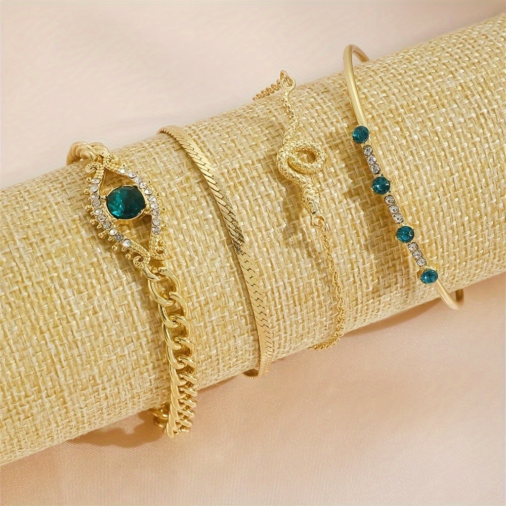 Vintage Snake Ring Set with Cubic Zirconia, 4 Piece Set for Women