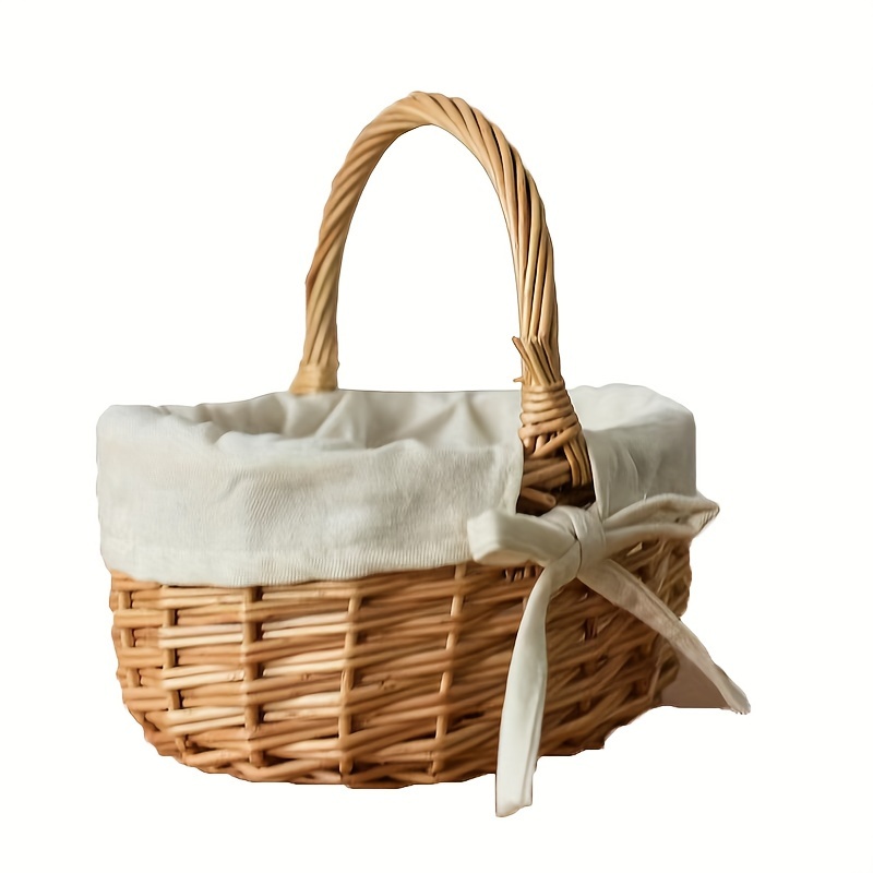 

1pc Wicker Picnic Basket, Bohemian Style Handwoven Storage Box, Mini Flower Basket, Multipurpose Woven Basket With Handle