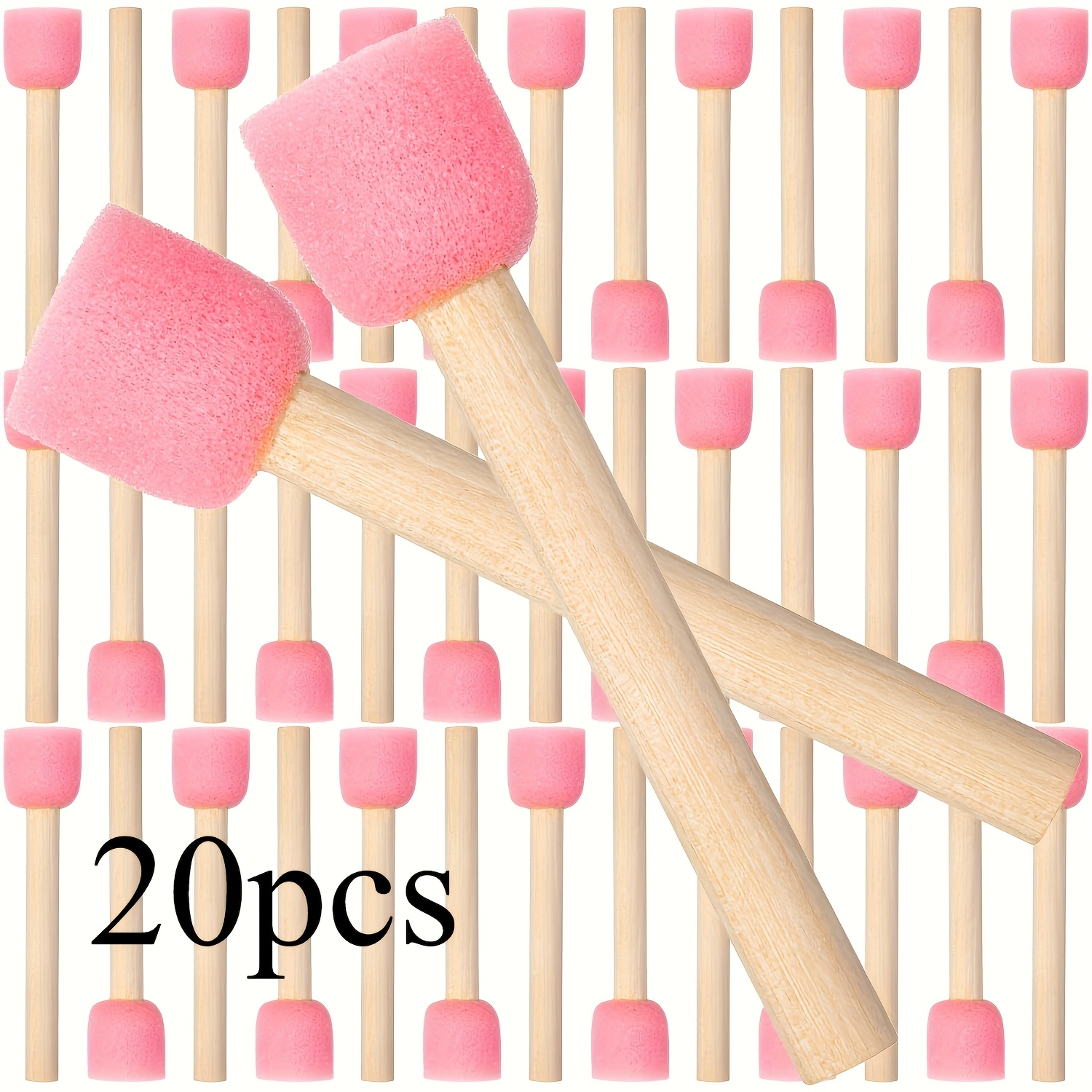 Image of 20pcs Round Sponge Foam Brush Set Paint Sponge Brush With Wooden Handle Foam Brush Sponge Painting Tools For Painting Crafts