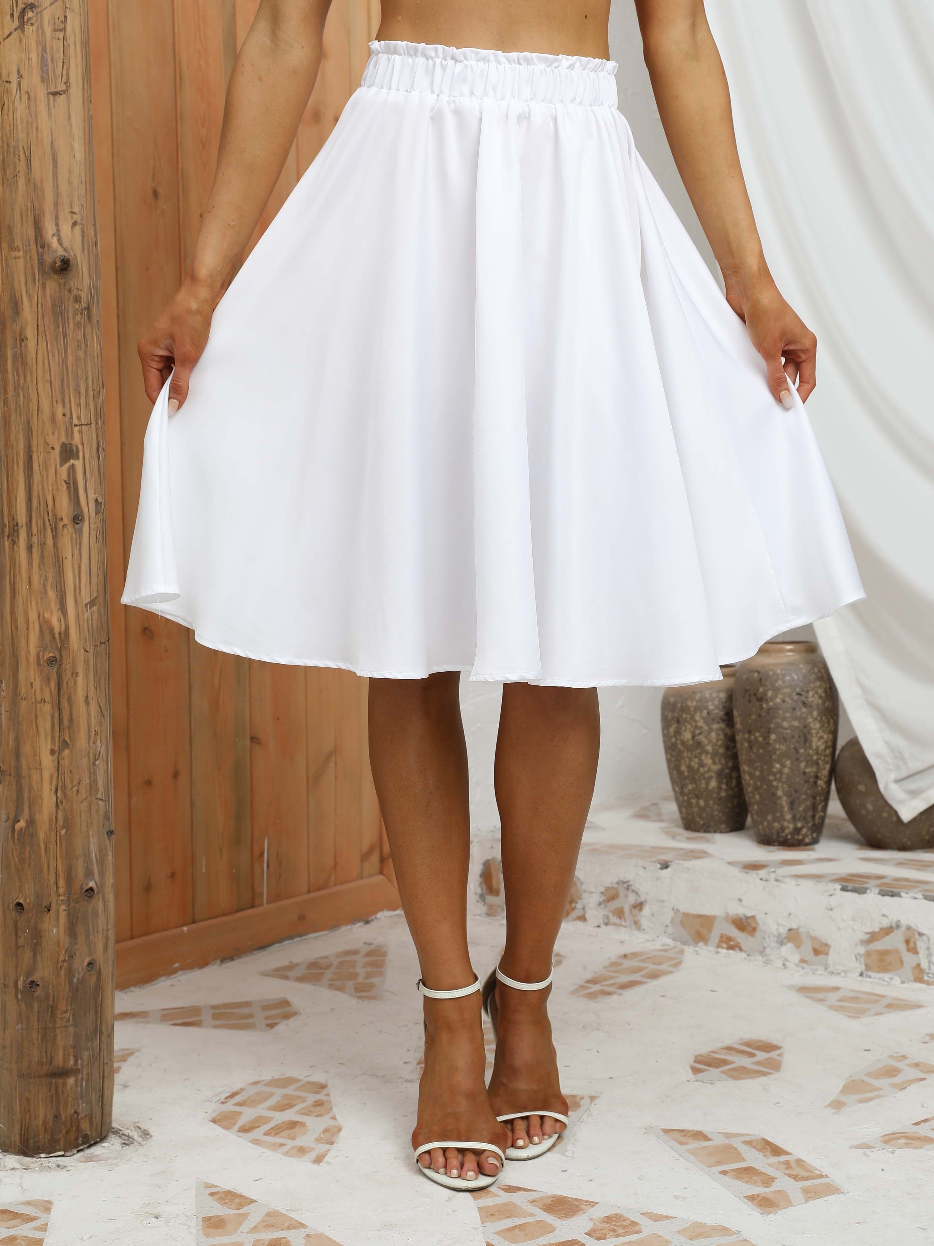 solid color elastic high waist skirt casual knee length a - Temu