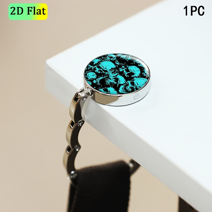 Teal Skulls on Black Graffiti Pattern Foldable Purse Hanger
