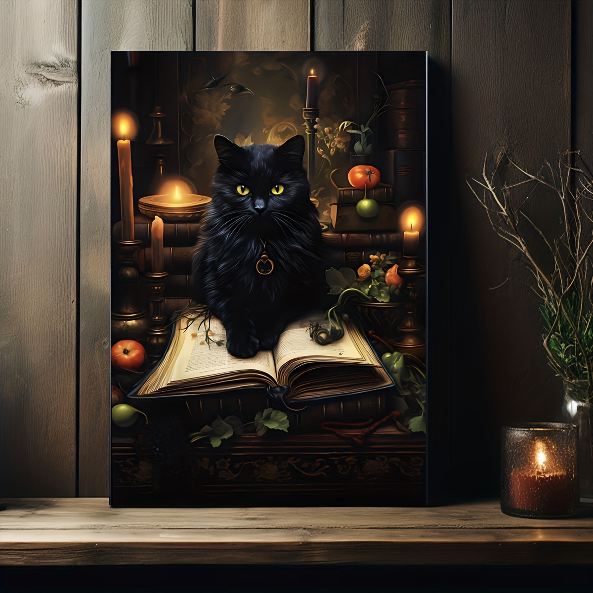 

1pc Wood Frame Canvas Painting Black Cat Print, Vintage Poster, Art Poster Print, Ideal Gift For Bedroom Living Room, Decor Wall Art, Wall Decorwall Decor, Room Decoration, 11.8inx15.7inch