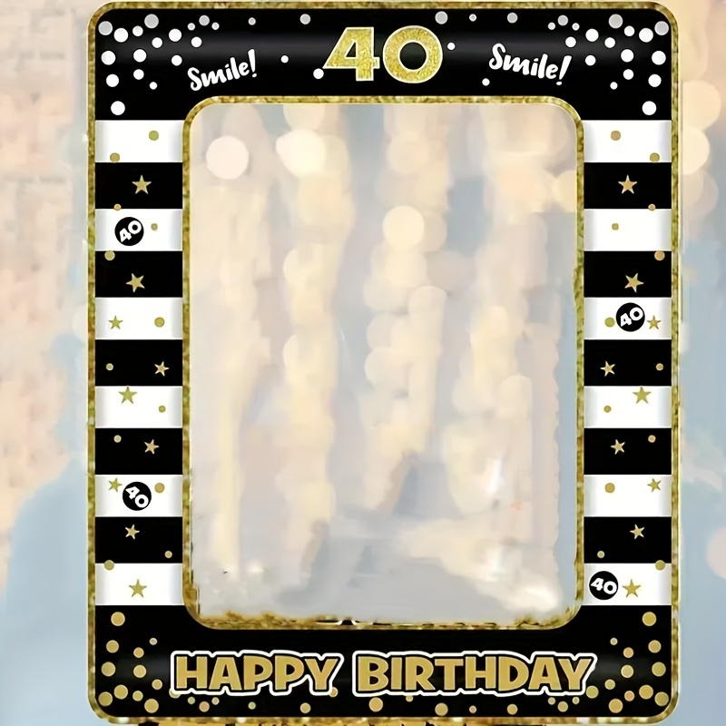 

40th Birthday Celebration Kit: Black & Golden Inflatable Photo Frame And Happy Birthday Booth Props - Perfect For Party Selfies & Decorations