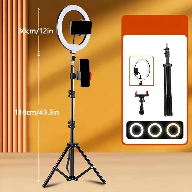 TEMU 1pc 13-inch Usb-powered With 43.31-inch Adjustable Tripod, Mobile Phone Stand, Multi-functional Live Lighting Kit, Suitable For Photography, Video Recording, Light