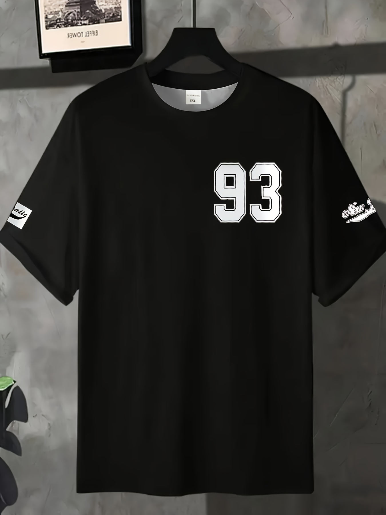 1pc Teen Boys' Style Casual T-Shirt 100% Polyester Relaxed Fit Short  Sleeve with '93' Graphic Print, White Black Athletic Design f