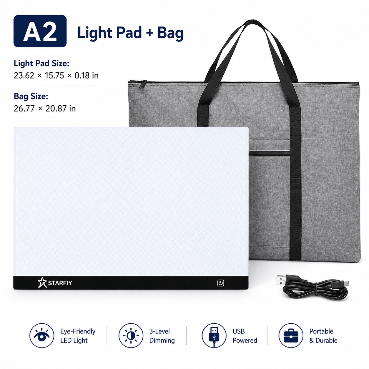 TEMU A2/a3/a4 Usb-powered Portable Led Drafting Tools With Carrying Bag & 3-level Dimming - Usb Compatible Suitable For Drawing, Sketching,