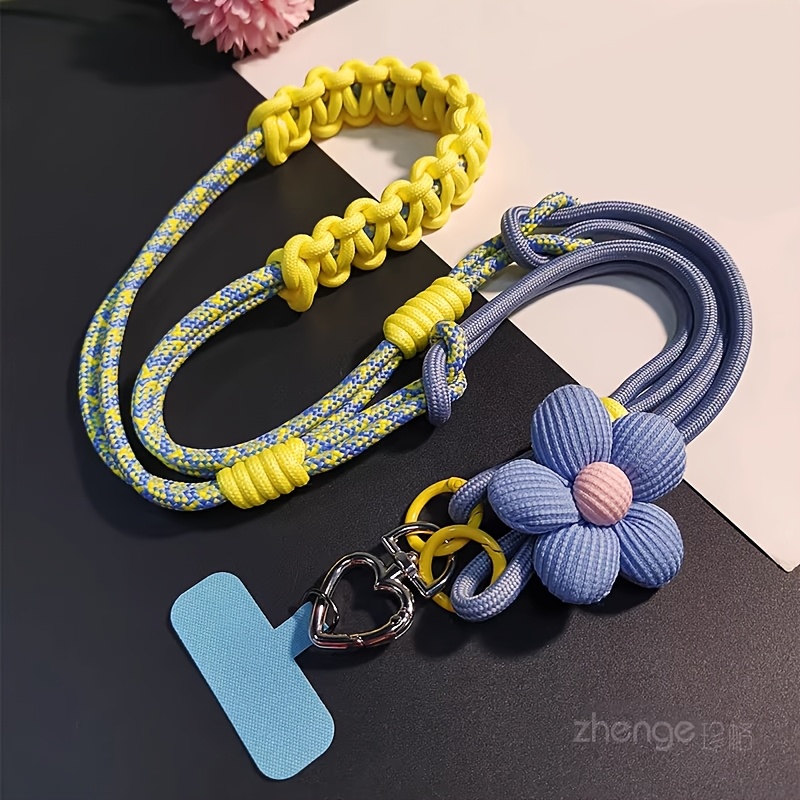 TEMU Handy-Lanyard Körper Langes Band Floral 3-in-1 Handy-Lanyard, Abnehmbare Handgewebte Kordel, Anti-Verlust Hänge-Seil für Outdoor-Reisen