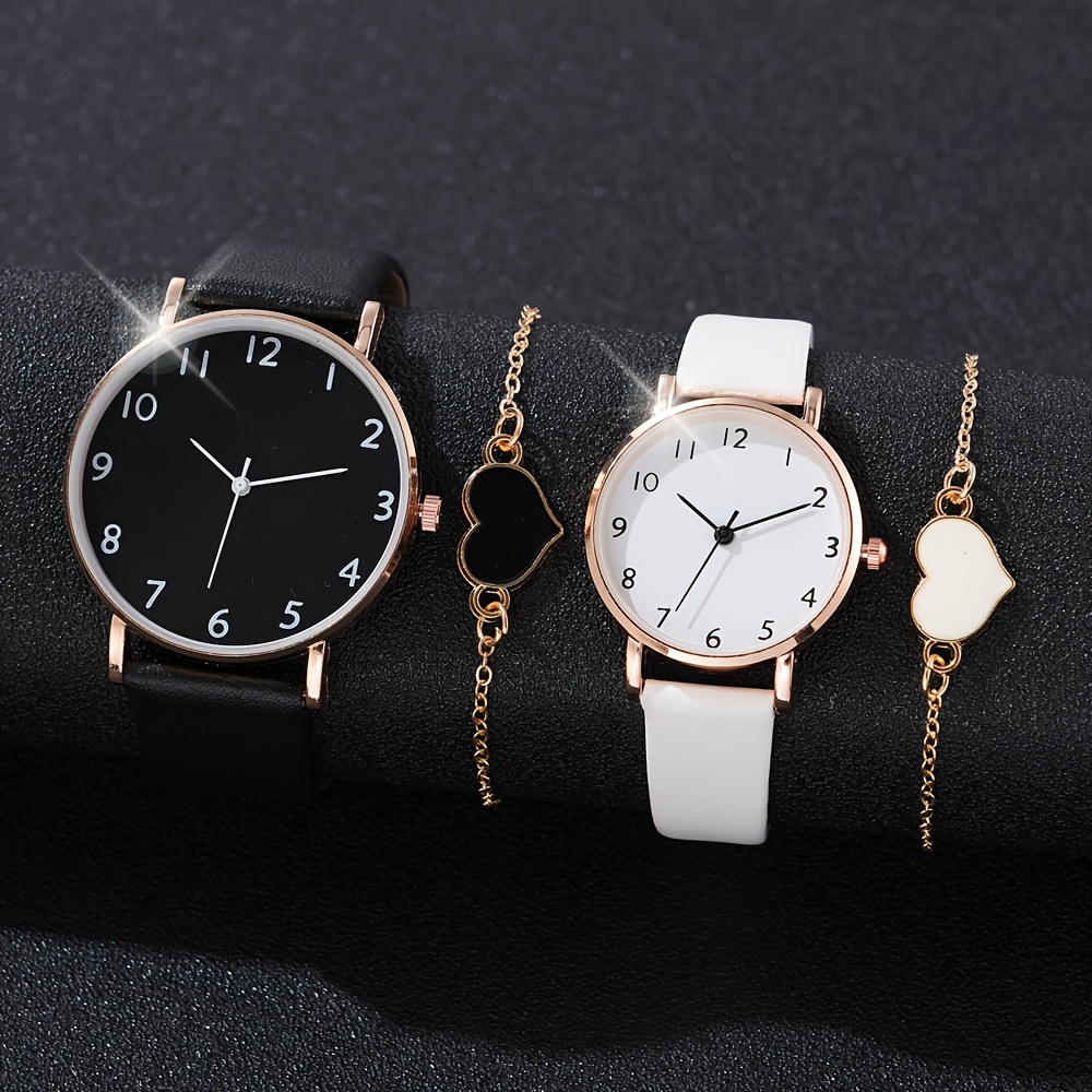 Romantic Heart Quartz Watch Analog Pu Leather Couples Watch - Temu