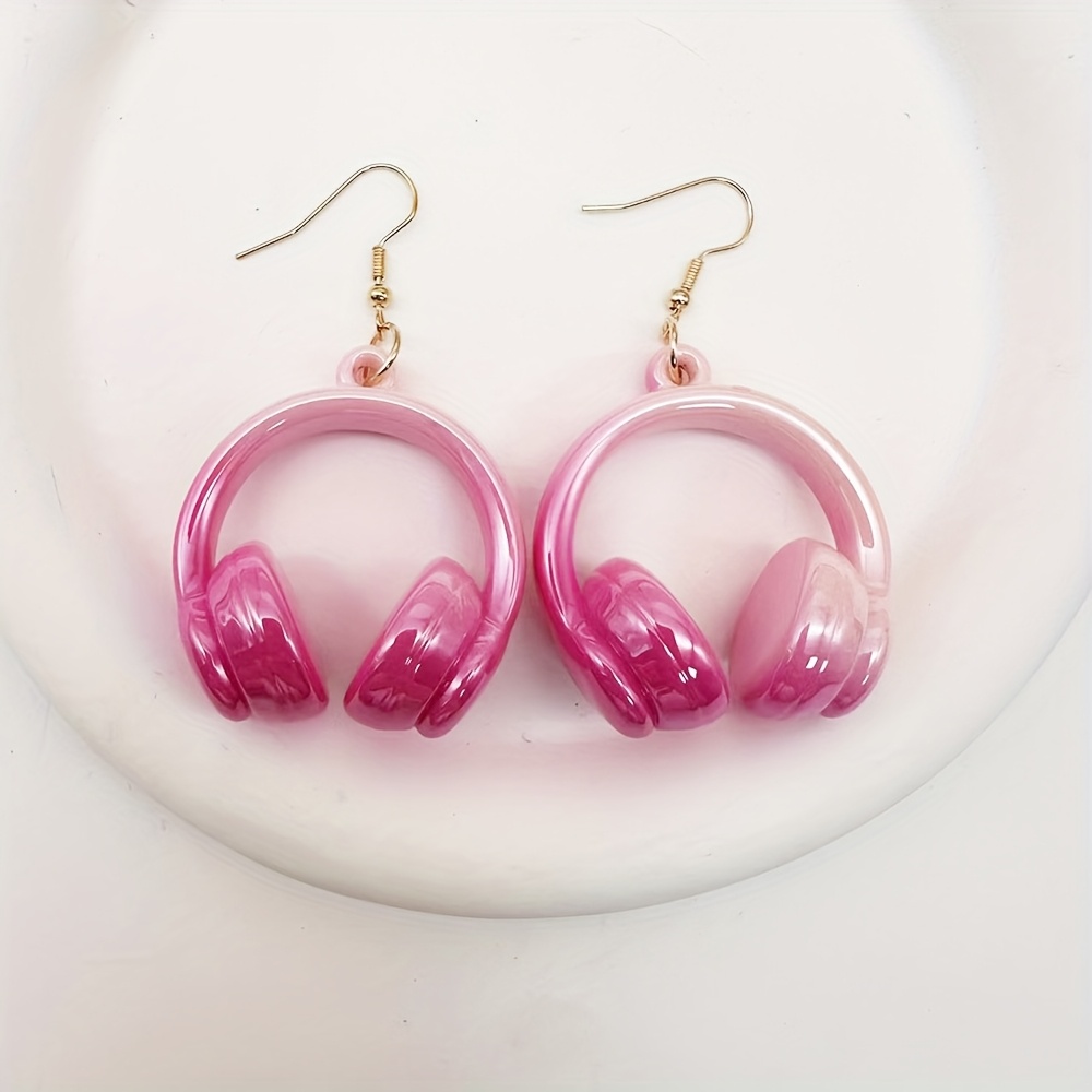 1 Pair Of Creative And Cute Acrylic Gradient Smudge Effect Exquisite Headphone-style Earrings