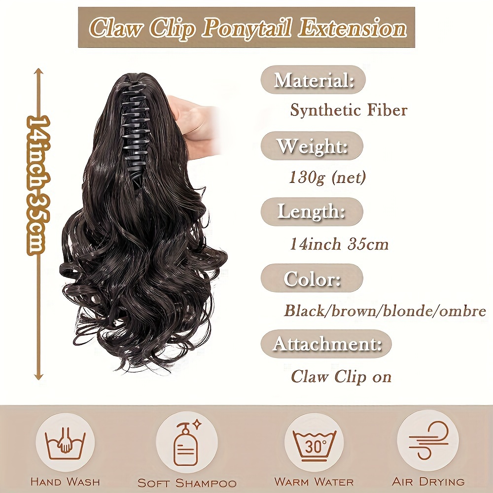 synthetic hair extension clip for ponytail with 14 inch short wavy curls for women details 3