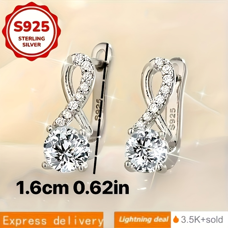 925 silvery   earrings with moissanite hypoallergenic dangle for sensitive ears holiday wedding party sparkling moissanite asymmetric hoops lightweight everyday jewelry for   Product details 5