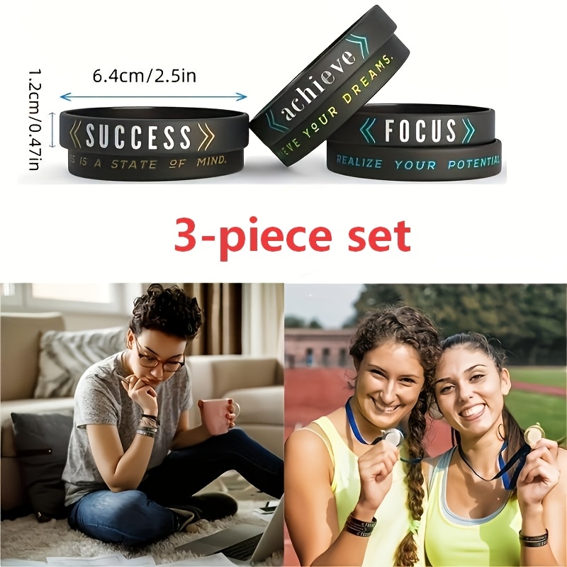 TEMU Set van 3 stuks - Inspirerende siliconen armband, gegraveerde " Success" armband, geschikt als cadeau voor mannen en vrouwen, met positieve