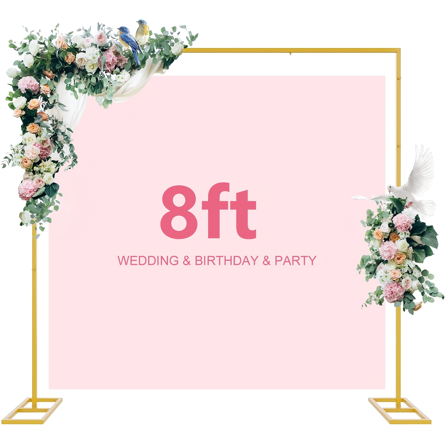 TEMU Christmas 8ft X 8ft Backdrop Stand Heavy Duty With Base, Golden Portable Adjustable Pipe And Drape Backdrop Stand Kit, Square Metal Arch Party